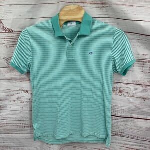 Southern Tide Skipjack Polo Shirt Mens Large Teal White Stripe Short Sleeve
